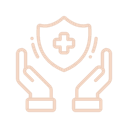 Hand holding a shield with a medical cross symbol