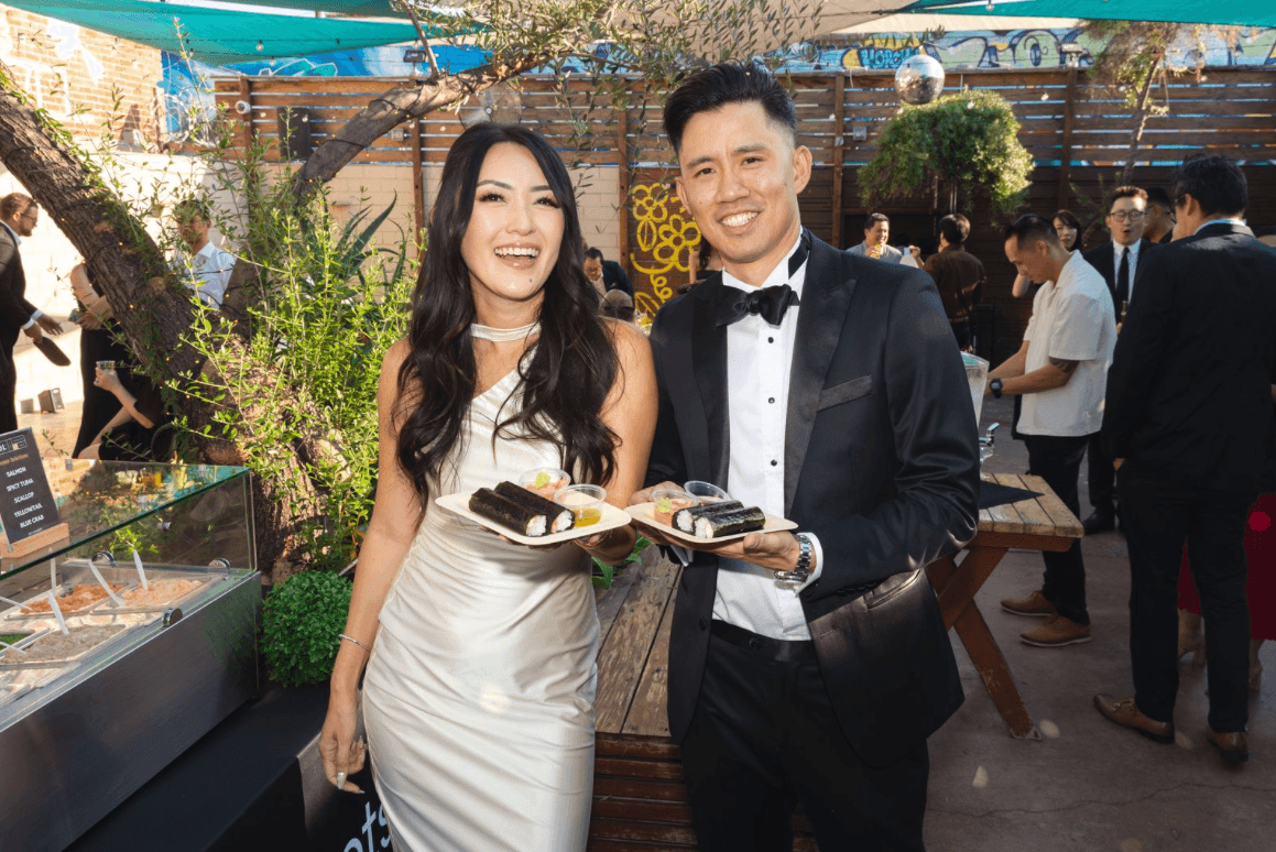 On-site event catering with chefs preparing hand rolls